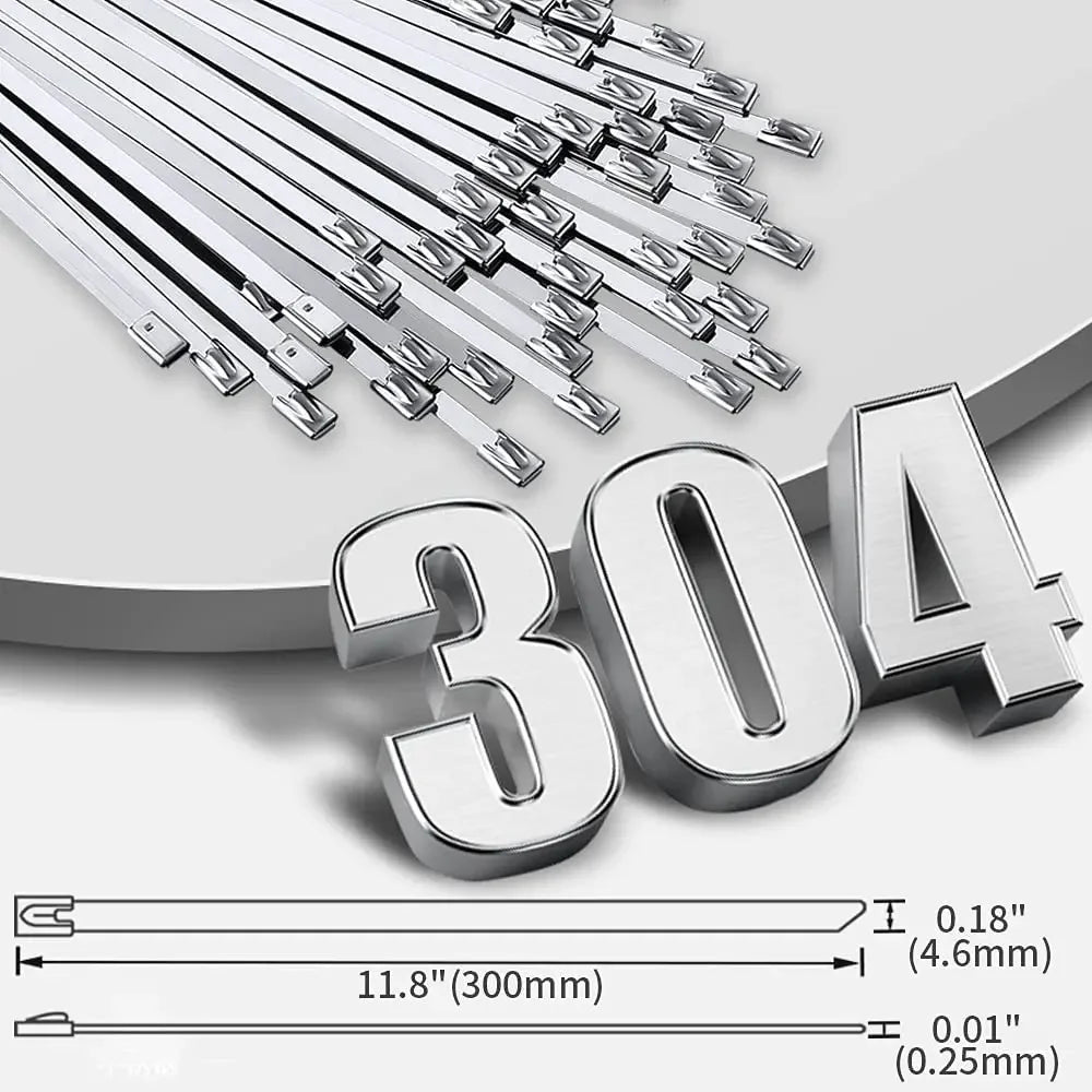 100 Stück 4,6mm 7,9mm 304 Edelstahl Metall-Kabelbinder Multifunktionale Selbstverriegelnde Kabelbinder Reißverschluss-Auspuff-Ummantelung Beschichtete Verriegelung