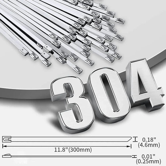 100 Stück 4,6mm 7,9mm 304 Edelstahl Metall-Kabelbinder Multifunktionale Selbstverriegelnde Kabelbinder Reißverschluss-Auspuff-Ummantelung Beschichtete Verriegelung