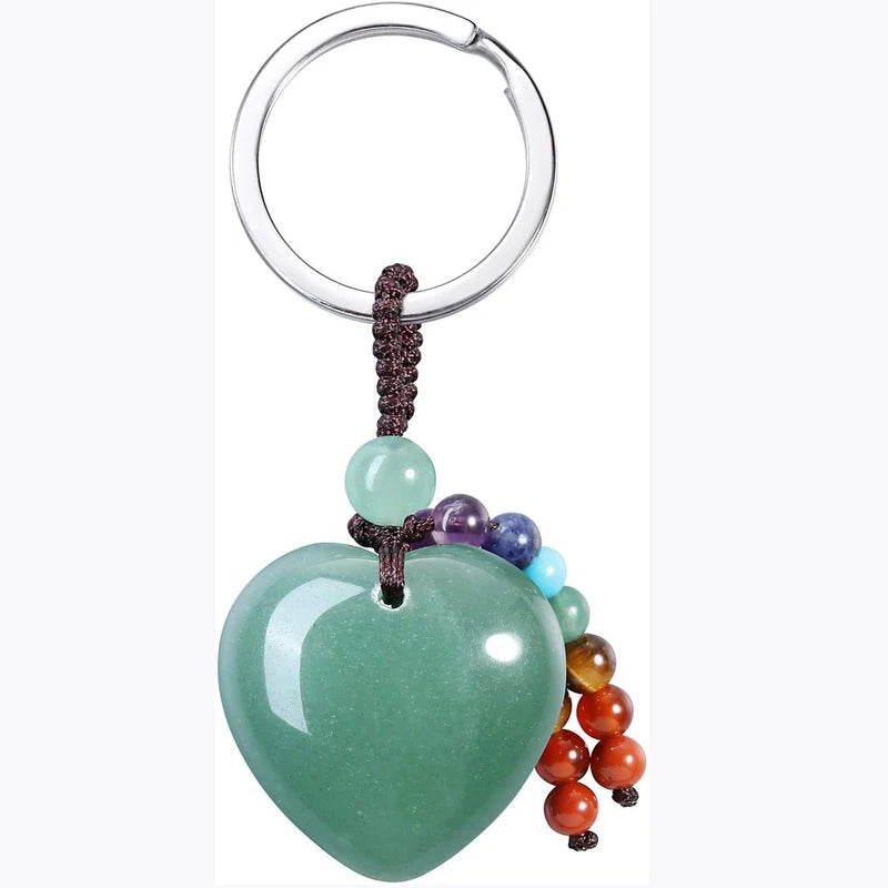 Natürlicher Rosenquarz-Herz-Kristall-Schlüsselanhänger, 7-Chakra-Heilstein, Schlüsselanhänger, Charm für Frauen und Mädchen