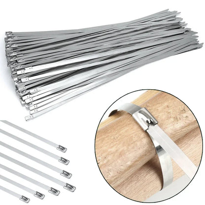 100 Stück 304 Edelstahl Metall-Kabelbinder Auspuff-Ummantelung Beschichtete Verriegelbare Metall-Reißverschluss-Kabelbinder Multifunktionale Verriegelbare Kabelbinder