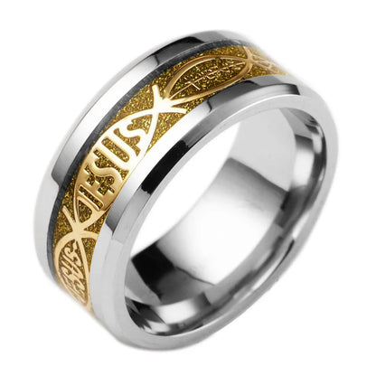 Jesus-Buchstabe, 316L-Edelstahlring für religiöse christliche Männer und Frauen, Geschenk, Schmuck, Serenity, männliches Bibelkreuz