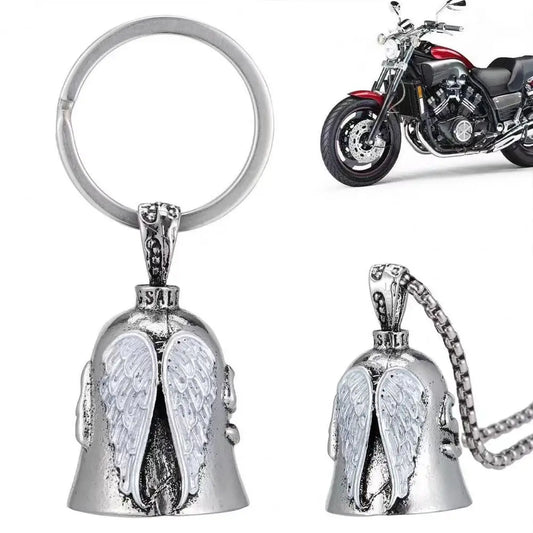 Reitglocke Engelsflügel Wächter Schlüsselanhänger Biker Reitglocke Halskette Motorradzubehör für Biker-Fahrer Glücksgeschenk