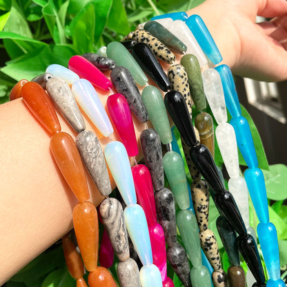 2 Stück natürlicher Wassertropfen aus echtem Stein, Indien-Achate, Labradorit, Tigerauge, Chalcedon, lose Perlen für Schmuckherstellung, DIY-Armband