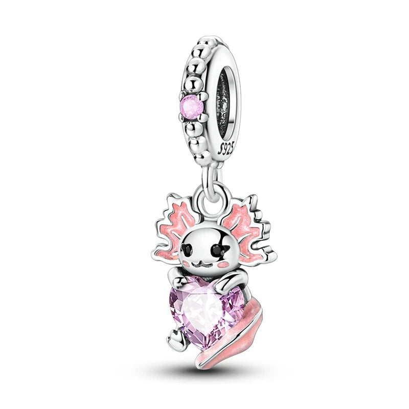 Rosa Charms aus 925er-Sterlingsilber, Perlen, Schmetterling, Parfümflasche, Krone, herzförmiger Zirkon, Charms für Frauen, feiner DIY-Schmuck, Geschenke