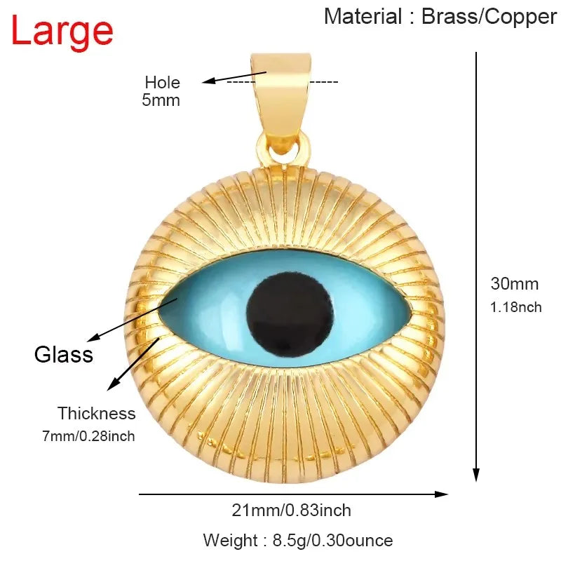 Blaues rundes Herz-Augen-Glücksamulett, türkischer Glücksanhänger, echtes 18 Karat vergoldetes Halsketten-Armband, Schmuckzubehör, S52