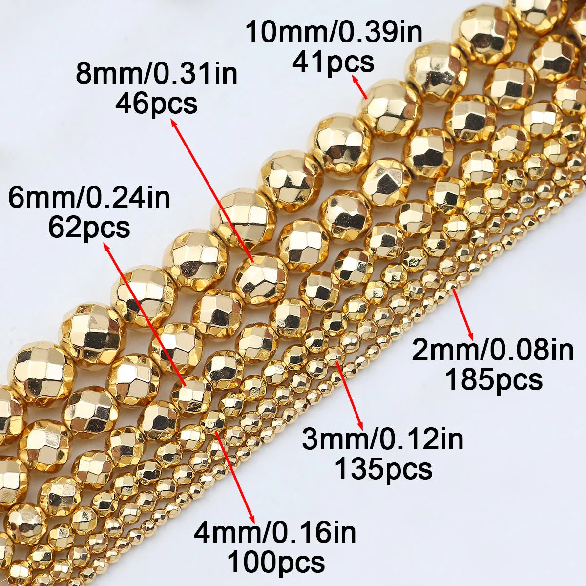 15'' Mehrfarbiger facettierter runder Hämatit-Naturstein 2/3/4/6/8/10 mm lose Perlen für DIY-Schmuckherstellung, Armband, Halskette, Earri