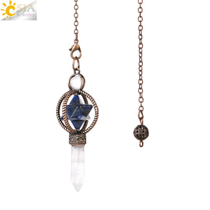CSJA Esoterik Kristallpendel für Wünschelpen, Weissagung, Pendel, Merkaba, Naturstein-Anhänger, klarer Quarz, rote Bronze, G930