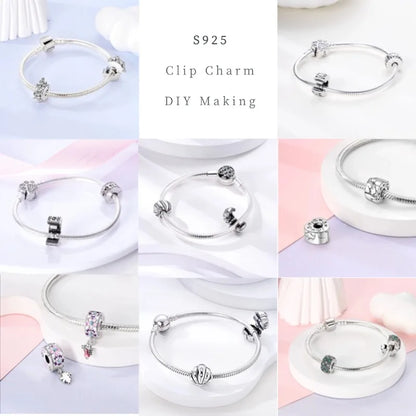 Lucky Clover Clip Charms 925 Sterling Silber Original Black Cat Stopper Clamp Silikon Spacer Charm für DIY Schmuck Armband
