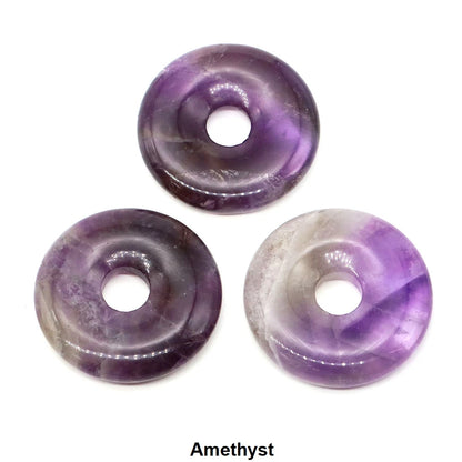 30 mm Donut-Naturstein, Heilkristall, Amethyst, Amazonit, Achat, Quarz, Edelstein für Kunsthandwerk, Zubehör, Glücksgeschenke