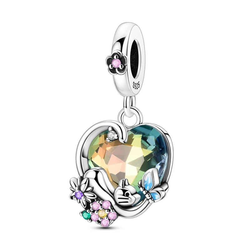 Heißer Verkauf 925er Sterlingsilber, rotes Herz und Pfeil, baumelnder Charm und blauer Murano-Glas-Delfine-Anhänger, passend für Armband, Modeschmuck