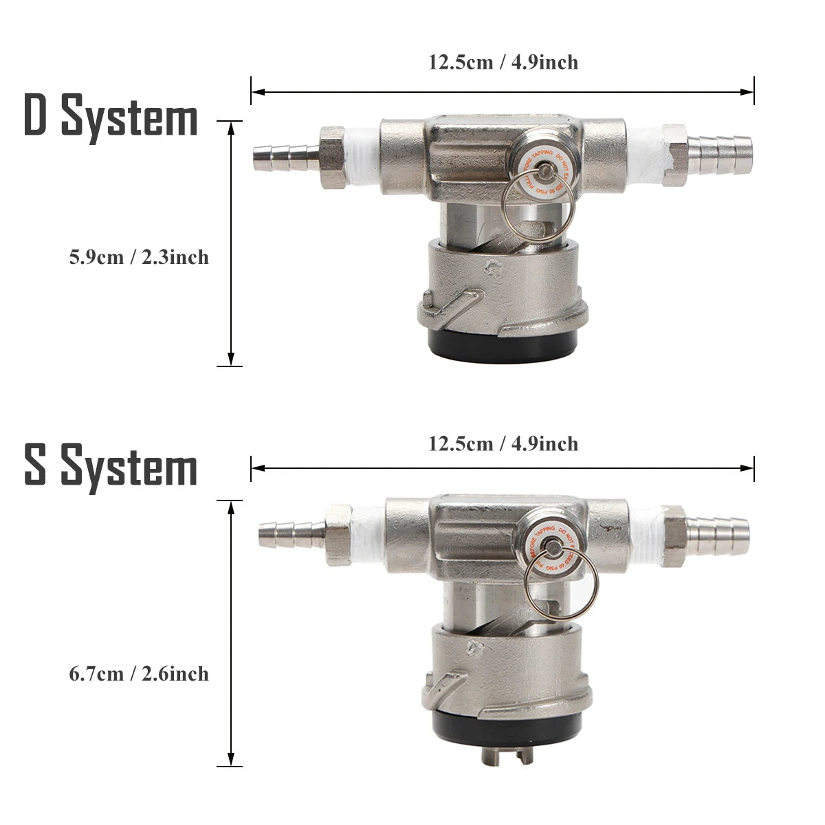 Komplett aus Edelstahl mit niedrigem Profil und platzsparendem PRV-Bierfass-Anschluss, D/S-System, 1/4 Zoll Stab, Bier aus 3/8 Zoll Stabgas