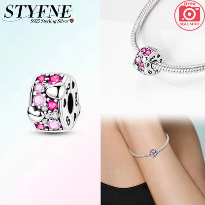 925er Silber eingelegte Zirkoniumblumen, vierblättriges Kleeblatt, Federn, Liebesbox-Clip, Charms, Abstandsperlen, passend für Armbänder, DIY-Schmuckmarkierung