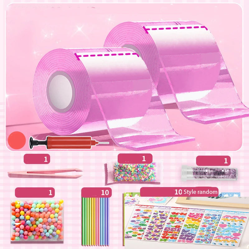 DIY Blasen-Blasen Nano-Klebeband Komplettset aus PET-Nano-Kleber Knetbares Musik-Doppelseitiges Klebeband Entspannungsspielzeug Aufkleber Geschenk