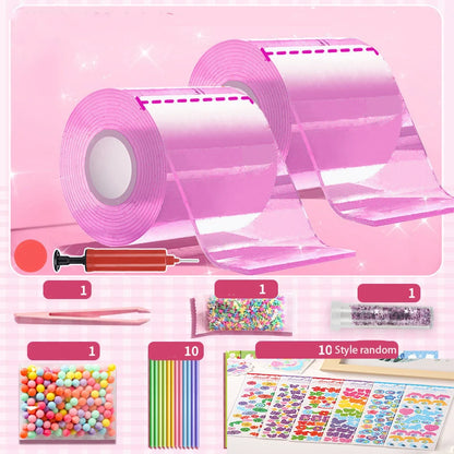 DIY Blasen-Blasen Nano-Klebeband Komplettset aus PET-Nano-Kleber Knetbares Musik-Doppelseitiges Klebeband Entspannungsspielzeug Aufkleber Geschenk
