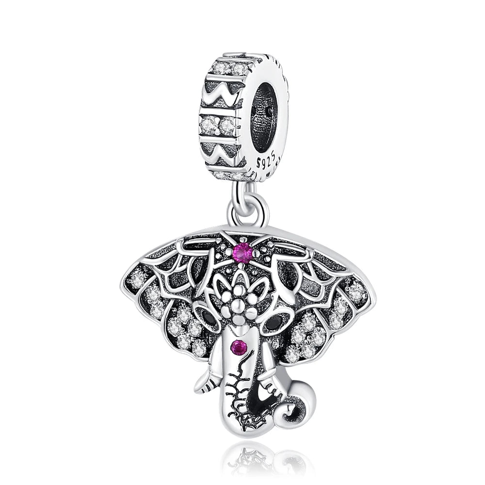 Heißer Verkauf 925er Sterlingsilber, bunter und funkelnder Elefant, baumelnder Charm für Armband, schöner Schmuck, Accessoires, Geschenke