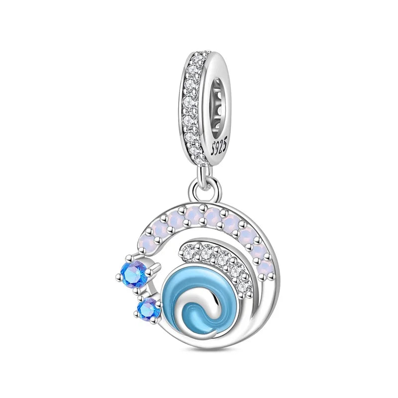 Exquisite Seestern-Perlen aus 925er-Sterlingsilber und vierblättriges Kleeblatt, baumelnder Charm für Armbänder und Halsketten, blaues romantisches Anhänger-Geschenk