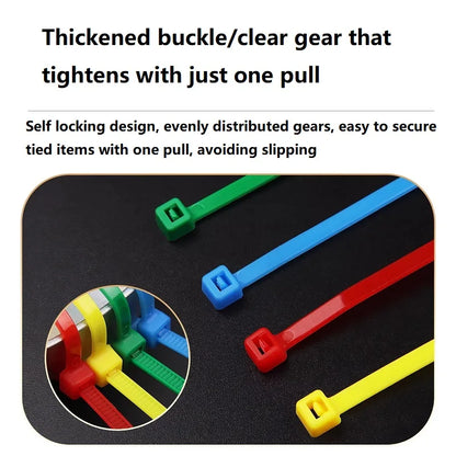    100 Stück Mehrfarbige 3x200mm Selbstsichernde Nylon-Kabelbinder Schnellbündelbare Kunststoff-Schlaufen Drahtbinder zur Organisation von Elektronik