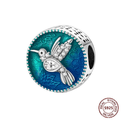 Gelber Sonnenblumen-Charm aus 925er Silber, Original-Zirkon, Kolibri, Einhorn-Charms, passend für Armbänder, DIY-Schmuck für Frauen, Hochzeitsgeschenk