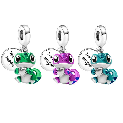 Personalisierter süßer Chamäleon-Charm-Anhänger aus 925er-Sterlingsilber für Armbänder, DIY, hochwertiger, modischer, edler Schmuck für Damen