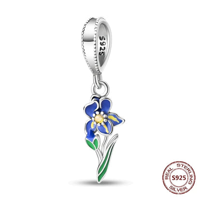Gelber Sonnenblumen-Charm aus 925er Silber, Original-Zirkon, Kolibri, Einhorn-Charms, passend für Armbänder, DIY-Schmuck für Frauen, Hochzeitsgeschenk