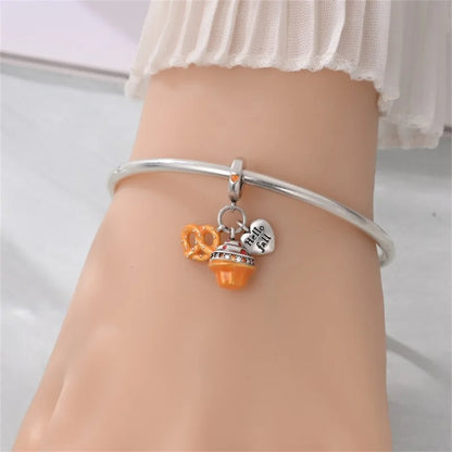 Kürbishaus-Perlen und Kuchen-Donut-Herzform aus 925er-Sterlingsilber, dreifach baumelnder Charm, passend für Armbänder, goldene orangefarbene Anhänger-Geschenke