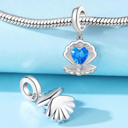 Charms aus 925er-Sterlingsilber, Perlen-Anhänger, Muschel, Delfin, Hippocampus, blauer Charm für Damen, Armband, Schmuck, Geschenk