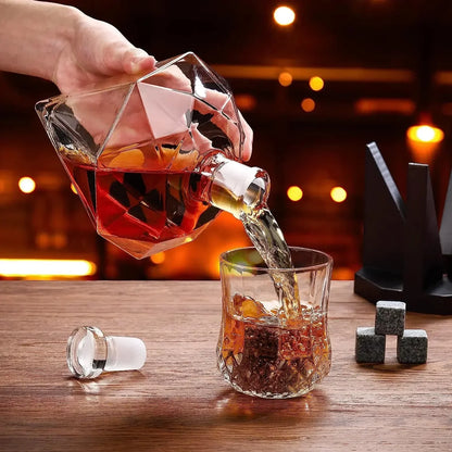 1000 ml Whisky-Dekanter aus Glas, Diamant-Weinflasche mit Holzhalter, luftdichter Stopfen, geeignet für alle Arten von Alkohol, Geschenk