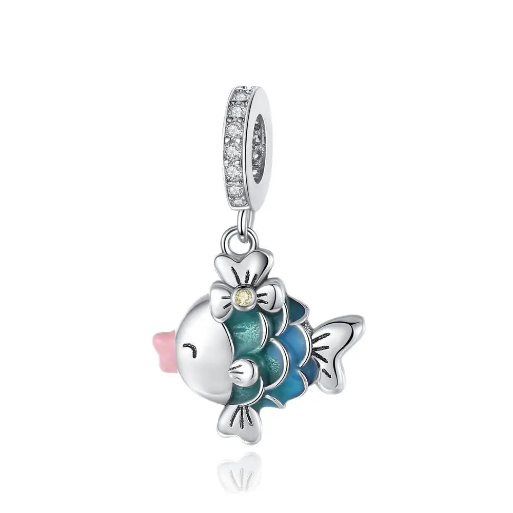 Beliebter Charm-Anhänger aus 925er-Sterlingsilber mit Delfin, sicherer Kette, Muschel und Qualle, passend für Armbänder, exquisites Strandparty-Geschenk