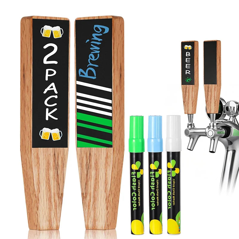 Kreidetafel-Hahngriff, Holz-Bierhahngriffe mit Flüssigkreide-Hersteller-Stift für selbstgebrautes Bier, Kegerator, Bar- und Bierliebhaber