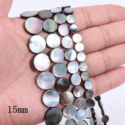 Natürliche graue schwarze Muschelperlen, rund, quadratisch, Perlmutt-Muschelperlen für die Schmuckherstellung, DIY-Charm, Halskette, Armband, Ohrringe