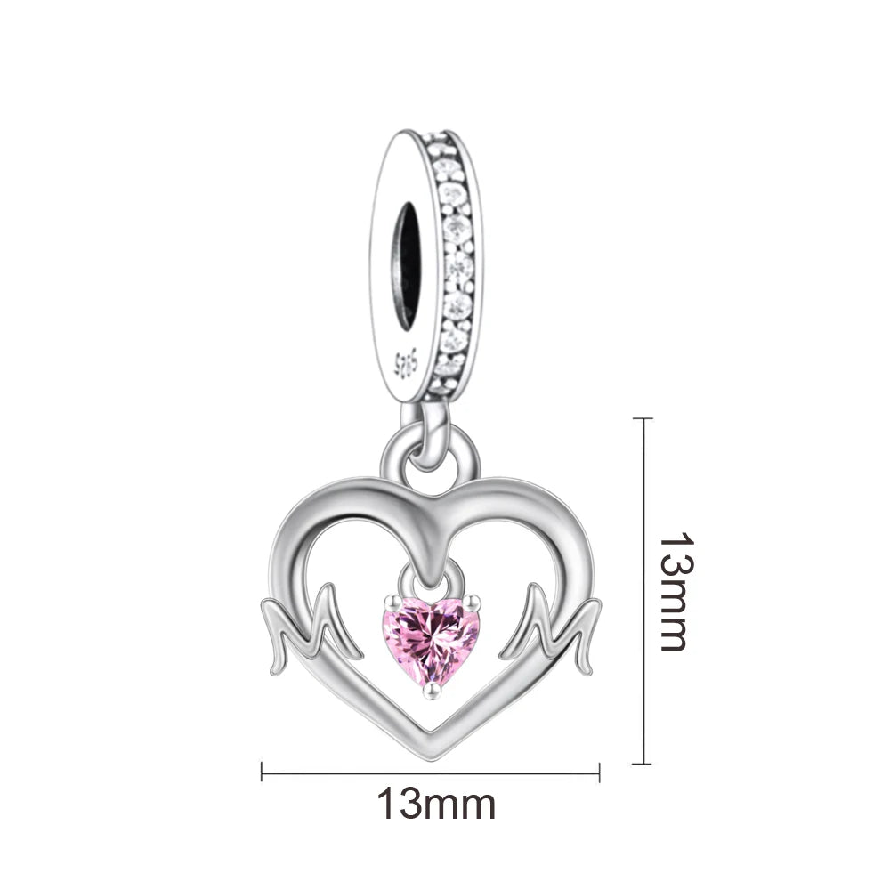 Charm-Anhänger aus 925er-Sterlingsilber mit Oktopusperlen und Stammbaum und Herz, passend für Schlangenarmband, Boutique-Halskette, rosa Anhänger, Geschenk
