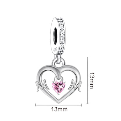 Charm-Anhänger aus 925er-Sterlingsilber mit Oktopusperlen und Stammbaum und Herz, passend für Schlangenarmband, Boutique-Halskette, rosa Anhänger, Geschenk