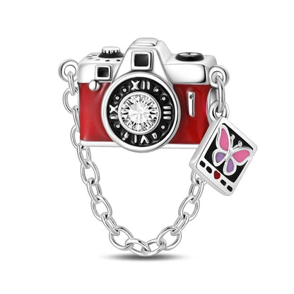 Rote Serie 925er Sterlingsilber Kamera Apfel Herzförmiger Koi Feuerwerkskörper Gott Reichtum Charm Passend für DIY Armband Halskette Partygeschenke