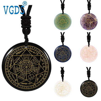 Sieben Erzengel Amulett Naturkristall Quarz Anhänger Michael Männer Siegel von Solomon Talisman Halskette Schutz Schmuck Kragen