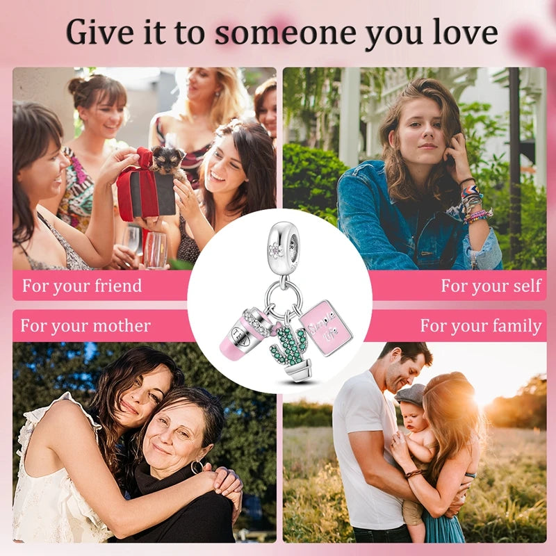 Neue 2025 925 Sterling Silber Charms Perlen Liebe Herz Rosa Original Charm Anhänger Fit Charm Armbänder DIY Schmuck Geburtstag Geschenk