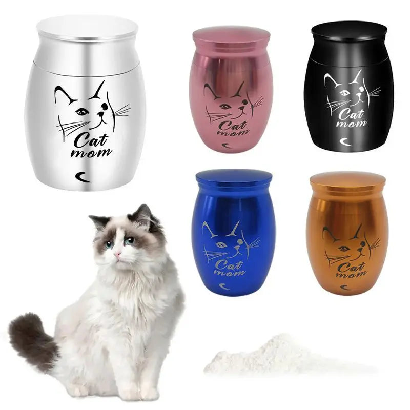 Stainless Steel Pet Urns, Small Face Print, Memorial Urn, Dog and Cat Ash Holder, Urn for Human Pet Ashes, Blue/Black