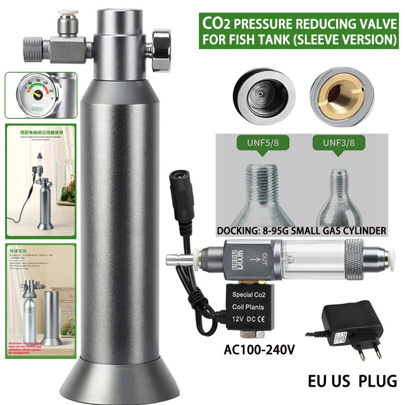 Aquarium DIY CO2 regulator Quick plug solenoid valve Bubble meter Metal sleeve base Fish tank CO2 pressure reducing valve set