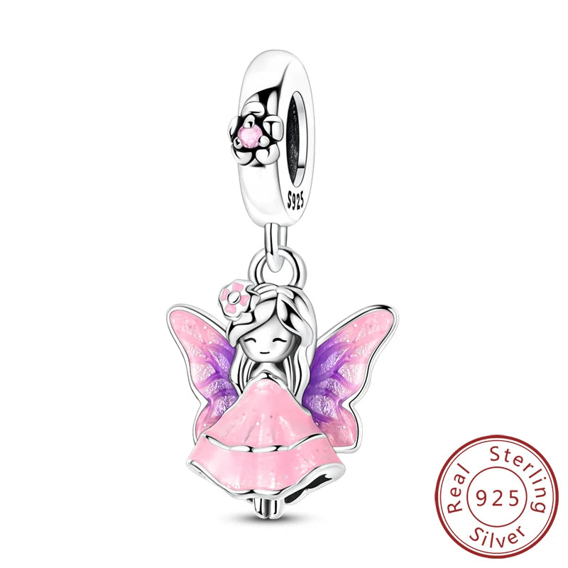 Frühling Charms Perlen Anhänger 925 Sterling Silber Blume Schmetterling Libelle Pilz Charms Fit Armband Frau Mann DIY Schmuck