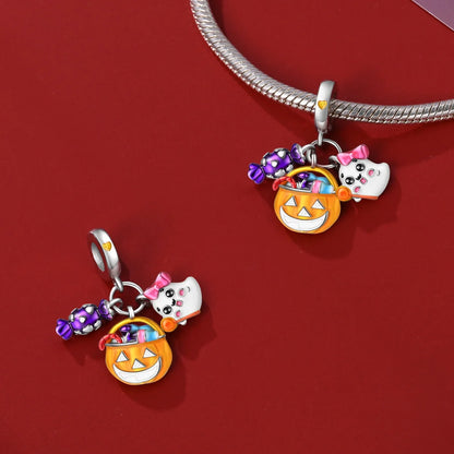 Heißer Verkauf 925er Sterlingsilber Kürbiskopfperlen & fliegende Hexe baumelnder Charm passend für Armband Halloween Anhänger Zubehör Geschenke