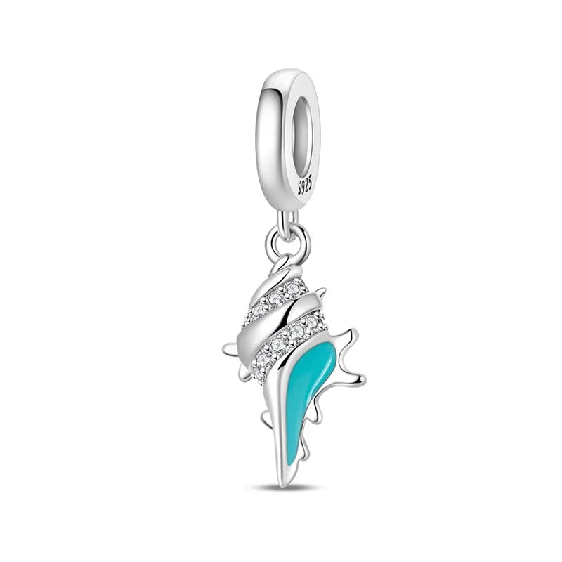 Ocean Series 925er Sterlingsilber, Wal, Schildkröte, kleiner Fisch, Qualle, Delfin, blauer Charm, passend für DIY-Armband, Halskette, Party-Schmuck
