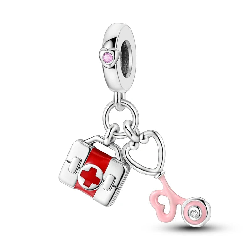 Original 925 Sterling Silber Charm Perlen Medizinische Serie Arzt Krankenschwester Pflege Für Zähne Anhänger Für Armband Edlen DIY Schmuck
