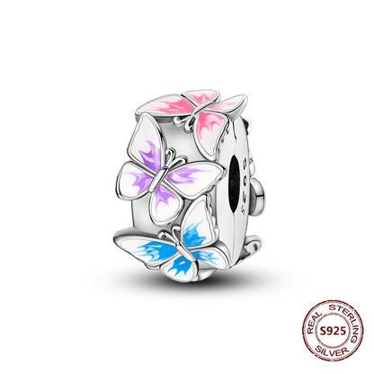 Lucky Clover Clip Charms 925 Sterling Silber Original Black Cat Stopper Clamp Silikon Spacer Charm für DIY Schmuck Armband