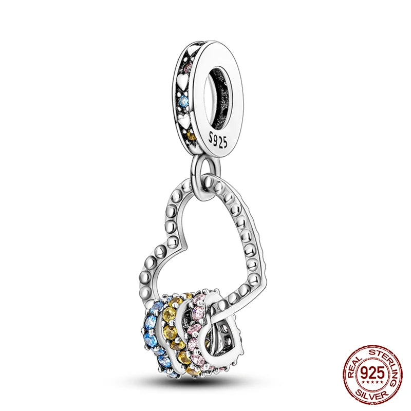 Fit 925 Original Armband 100 % 925 Sterling Silber Glänzende Bunte Zirkon Herz Charms Perlen Exquisite DIY Schmuck Geschenk