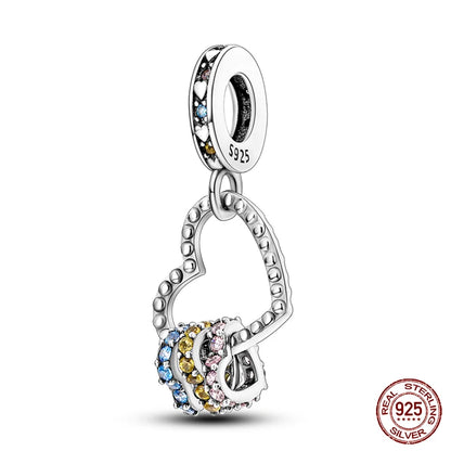 Fit 925 Original Armband 100 % 925 Sterling Silber Glänzende Bunte Zirkon Herz Charms Perlen Exquisite DIY Schmuck Geschenk