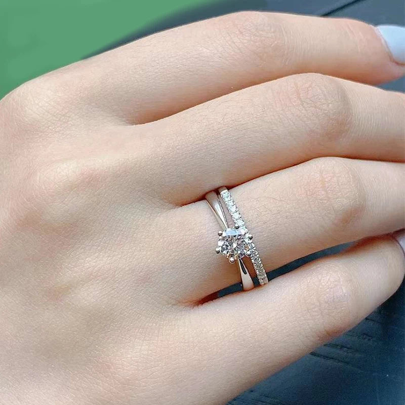 NeeTim 0,5–5 ct Moissanit-Ring für Damen, 925er Sterlingsilber mit weißvergoldetem Labordiamant, Verlobungs- und Ehering-Schmuck