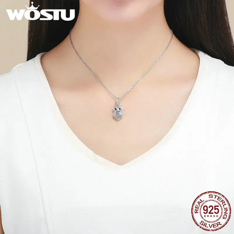 WOSTU Schöne 925 Sterling Silber Tier Eule Charms CZ Bead Fit Original Armband Anhänger Für Frauen Silber 925 Schmuck CQC1124