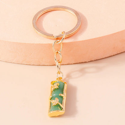 Elegante Edelstein Jade Bambus Schlüssel bund Charms Emaille Glück Katze Schlüssel ringe für Frauen Männer Handtasche Anhänger DIY Schmuck Zubehör