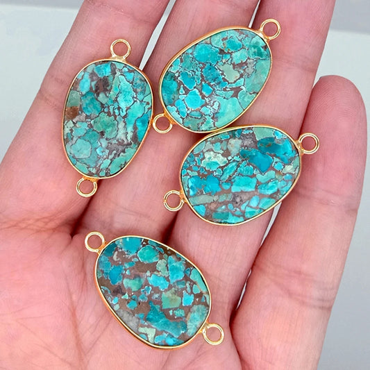 Großhandel 5 Stück natürliche blaue Türkis facettierte Verbindungsperlen ovale Form Gold galvanisierter Doppelring