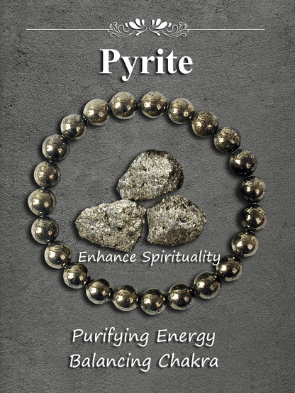 Natural Pyrite Stone Bead Bracelet for Wealth Abundance Confidence Boost Positive Energy Flow & Protective Empowerment Jewelry
