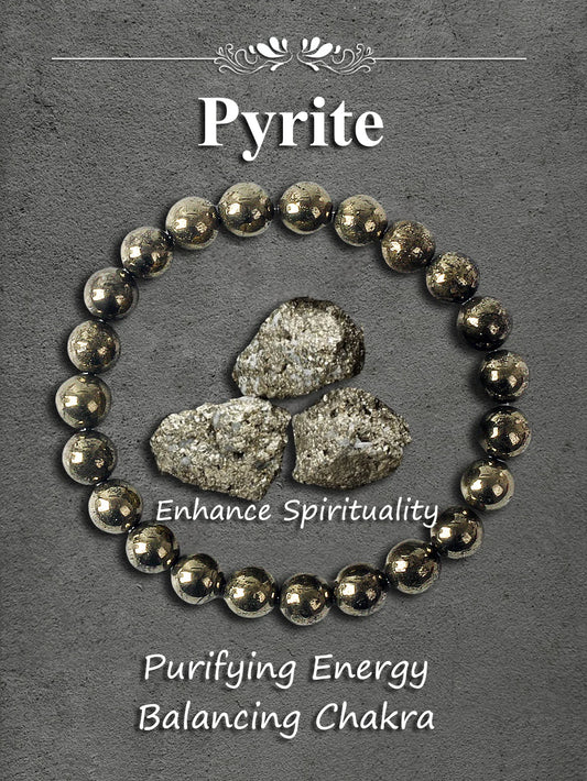 Natural Pyrite Stone Bead Bracelet for Wealth Abundance Confidence Boost Positive Energy Flow & Protective Empowerment Jewelry
